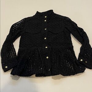 Gap Chic Black Crochet Peplum Eyelet Jacket
